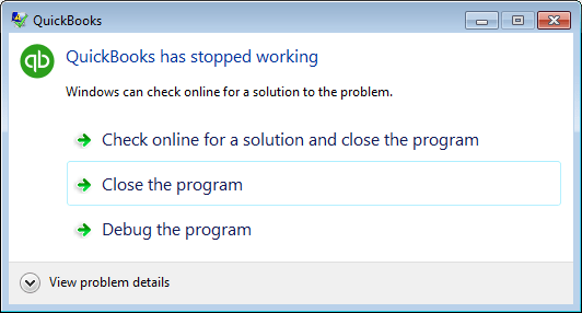 QuickBooks has stopped working error - Screenshot 1