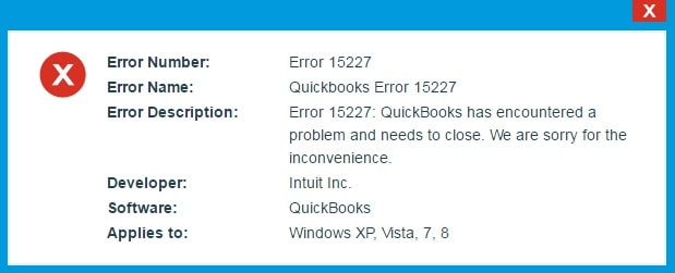quickbooks error message 15227 - screenshot