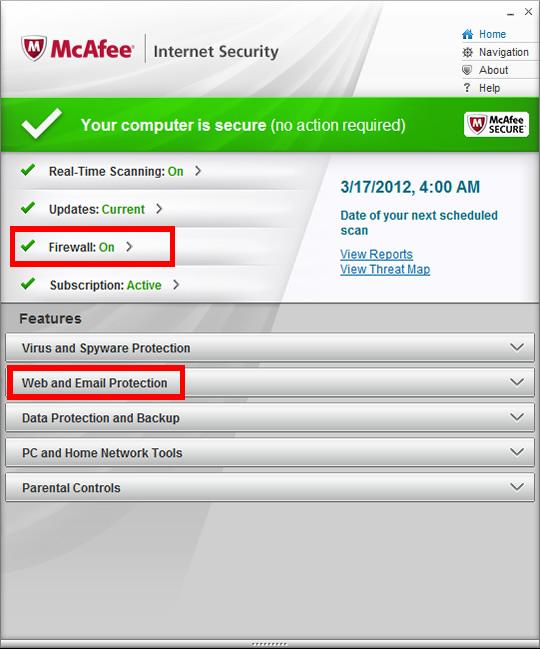 Configuring Antivirus and Firewall - Screenshot