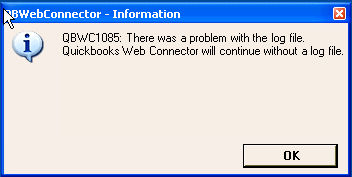 QuickBooks Error code QBWC 1085 - Screenshot