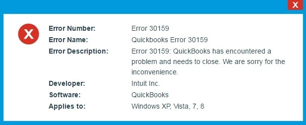 QuickBooks Payroll Error code 30159 - Screenshot