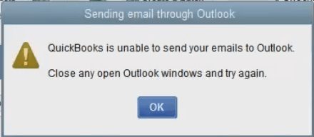 QuickBooks unable to send emails to outlook - Screenshot