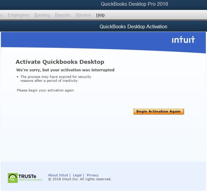 QuickBooks Activation Not Working Error - Screenshot