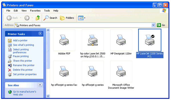 Printers and Faxes window - Screenshot