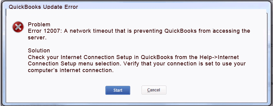 QuickBooks Error Code 12007 - Screenshot