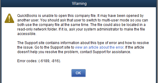 QuickBooks Error Code -6189 816 - Screenshot
