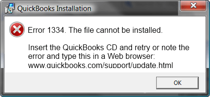 QuickBooks error message 1334 - Screenshot
