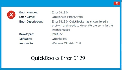QuickBooks Error Code 6129 - Screenshot