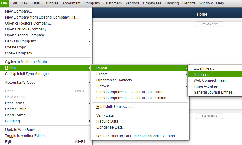 Export IFF file in QuickBooks - Screenshot