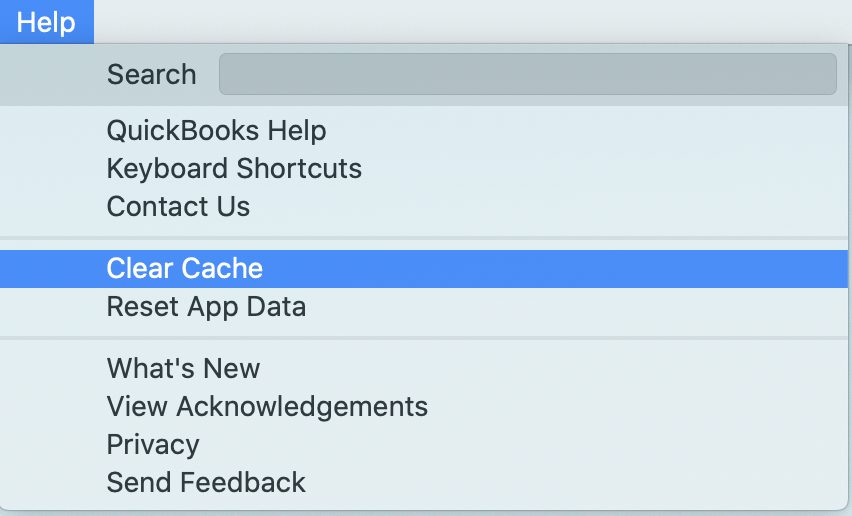 Clearing the cache of QuickBooks - Screenshot
