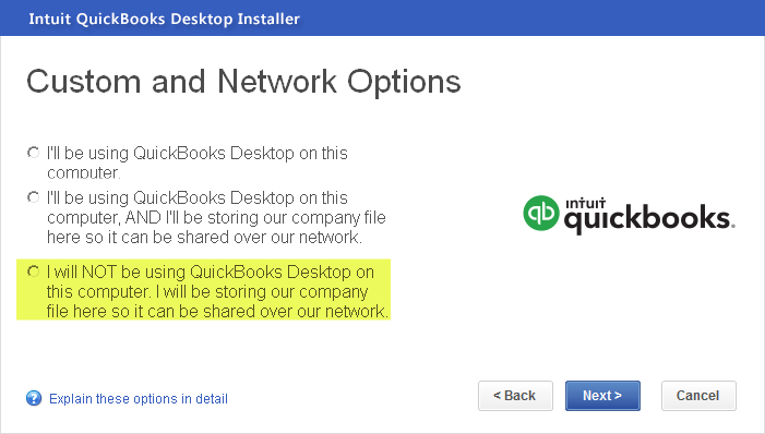 custom and network options- screenshot