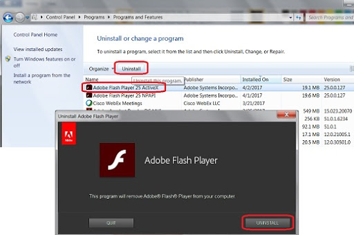 Uninstall and install Adobe Flash Player - Screenshot