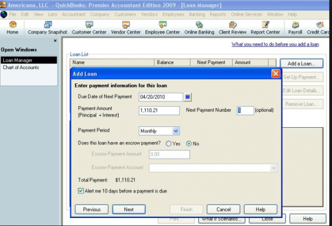 loan manager in QuickBooks-screenshot