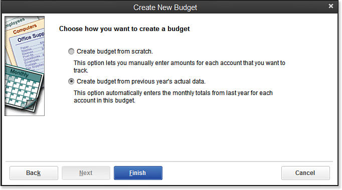 Creating budget from scratch from the previous years actual data - Screenshot