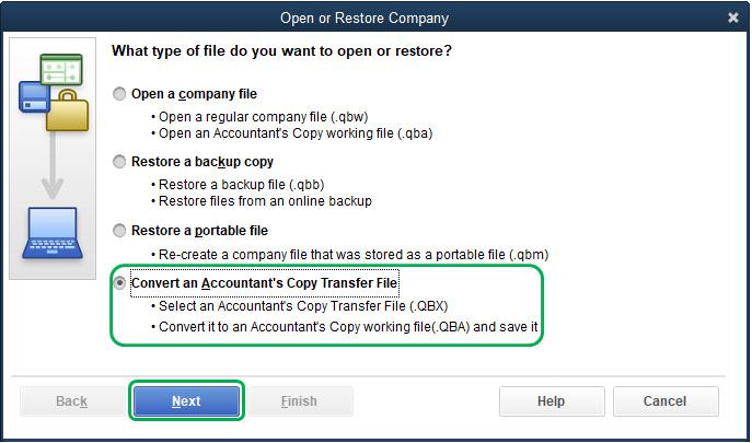 Convert an Accountant’s Copy Transfer File - Screenshot