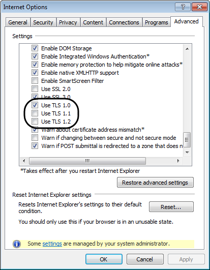 QB TLS Internet Options - Screenshot