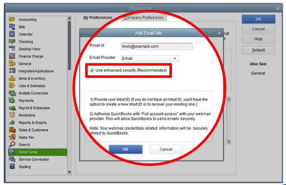 Changing the enhanced security setting in QuickBooks - Screenshot