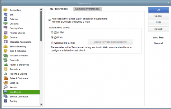 Send forms options in quickbooks - Screenshot