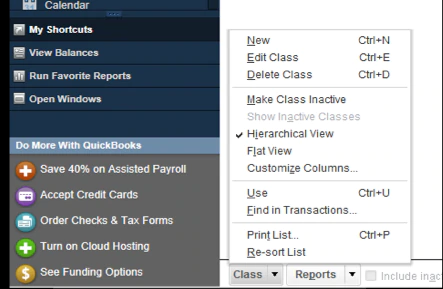 Setting up class categories for expenses and accounts - Screenshot