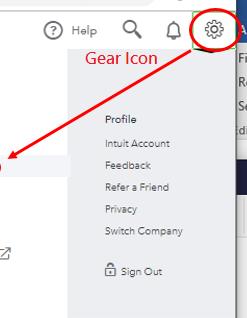 Gear Icon in QuickBooks - Screenshot