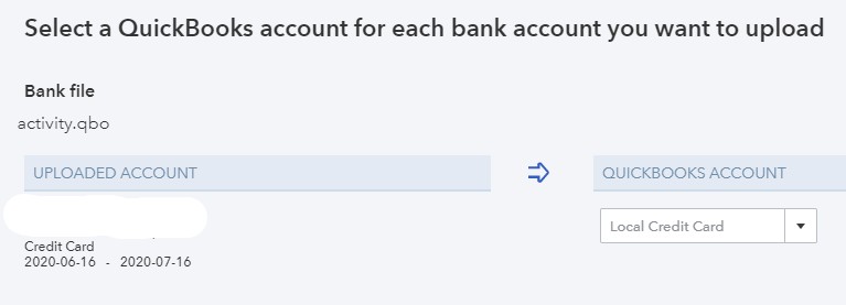 Select a QuickBooks Account - Screenshot