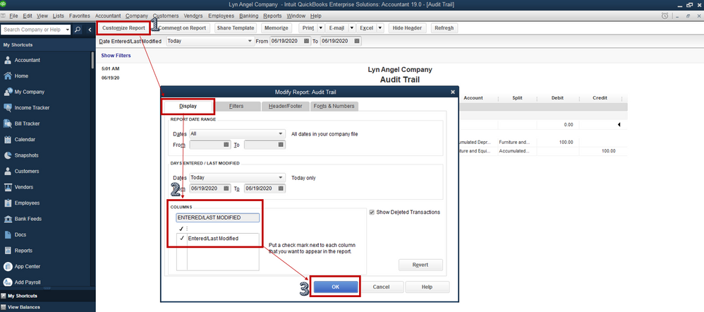 customize QuickBooks audit trail reports - Screenshot 1