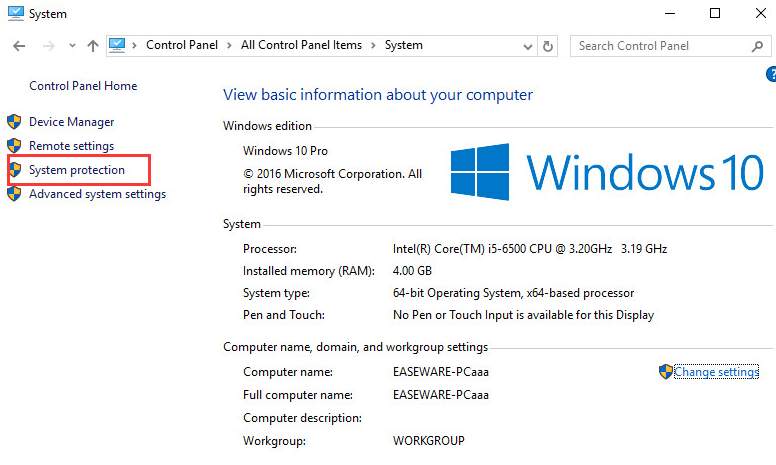 System protection windows - Screenshot Image
