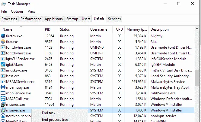 End the Instance of MSIEXEC.EXE on task manager